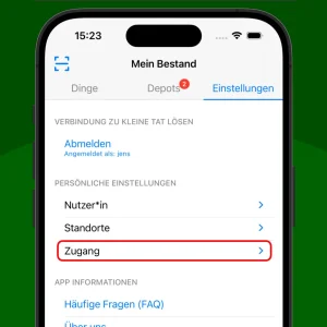 Zeigt die Ansicht der App für Einstellungen