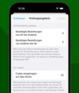 Zeigt die Ansicht der App mit Ergebnis der Kontoprüfung