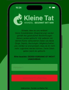 Zeigt die Ansicht der App zum Löschen des Accounts mit Passwort